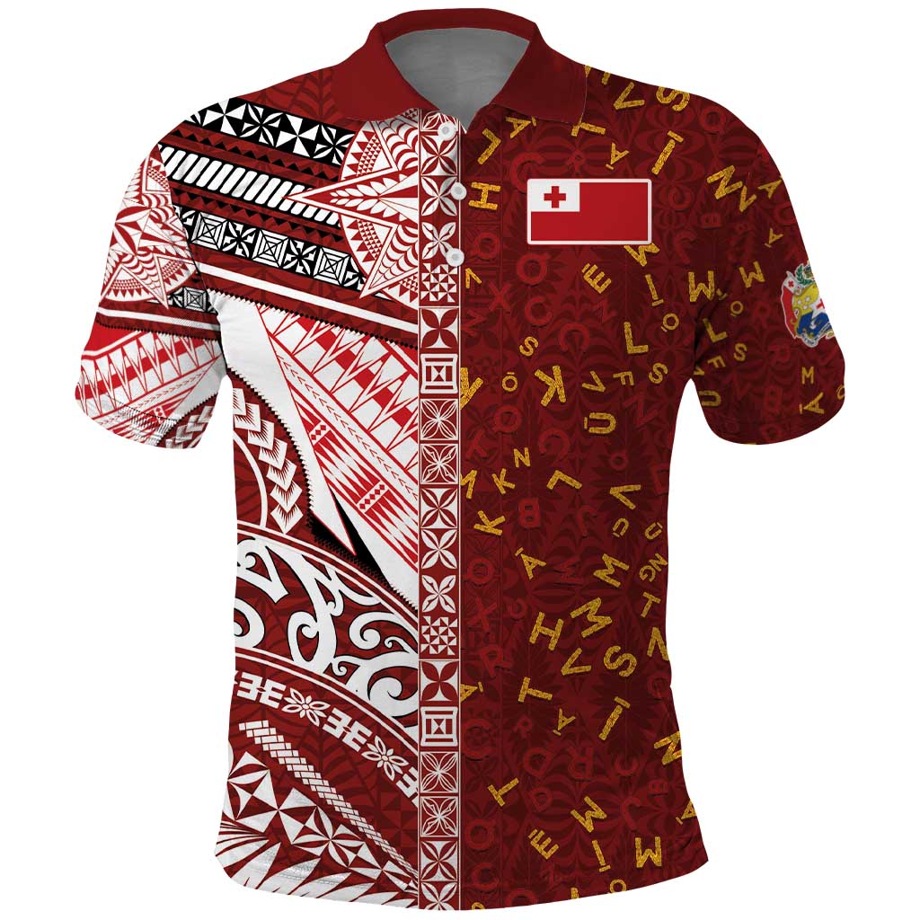 Tonga Language Week Polo Shirt Ngatu Pattern and Tongan Alphabet - Polynesian Pride