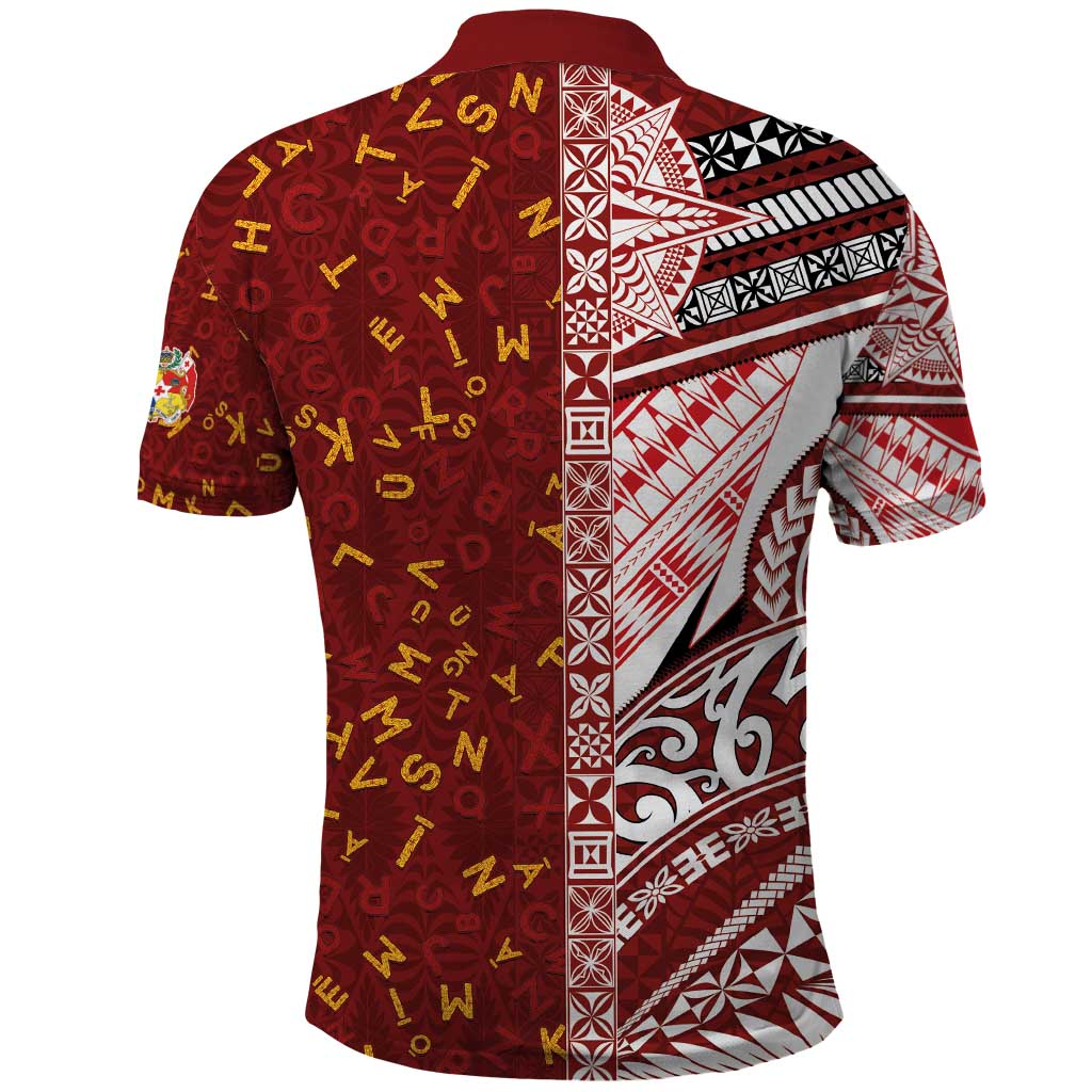 Tonga Language Week Polo Shirt Ngatu Pattern and Tongan Alphabet - Polynesian Pride