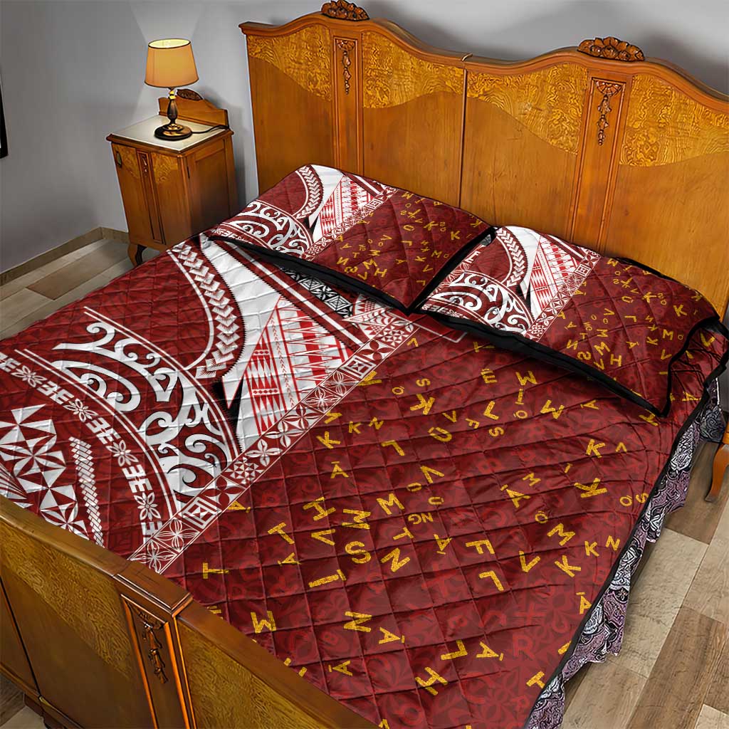 Tonga Language Week Quilt Bed Set Ngatu Pattern and Tongan Alphabet - Polynesian Pride