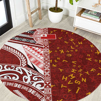 Tonga Language Week Round Carpet Ngatu Pattern and Tongan Alphabet - Polynesian Pride
