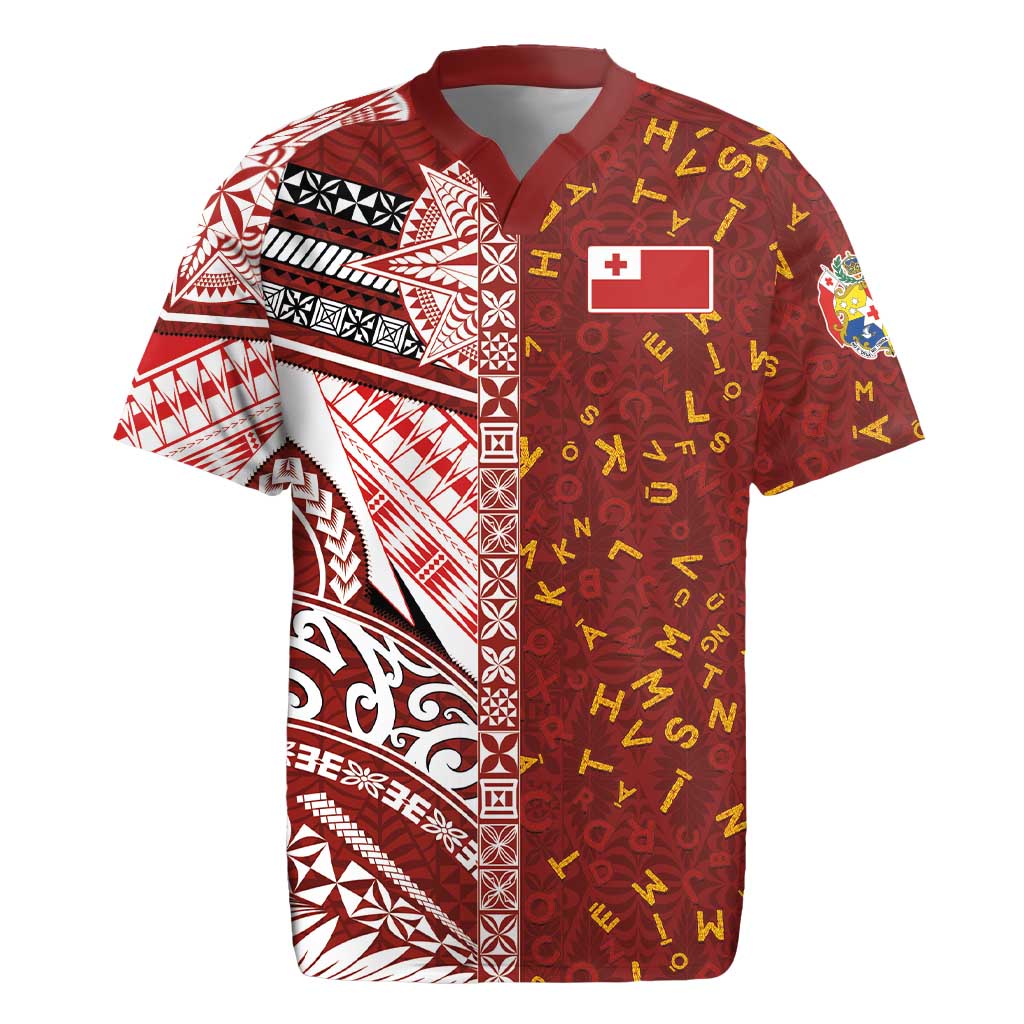 Tonga Language Week Rugby Jersey Ngatu Pattern and Tongan Alphabet - Polynesian Pride