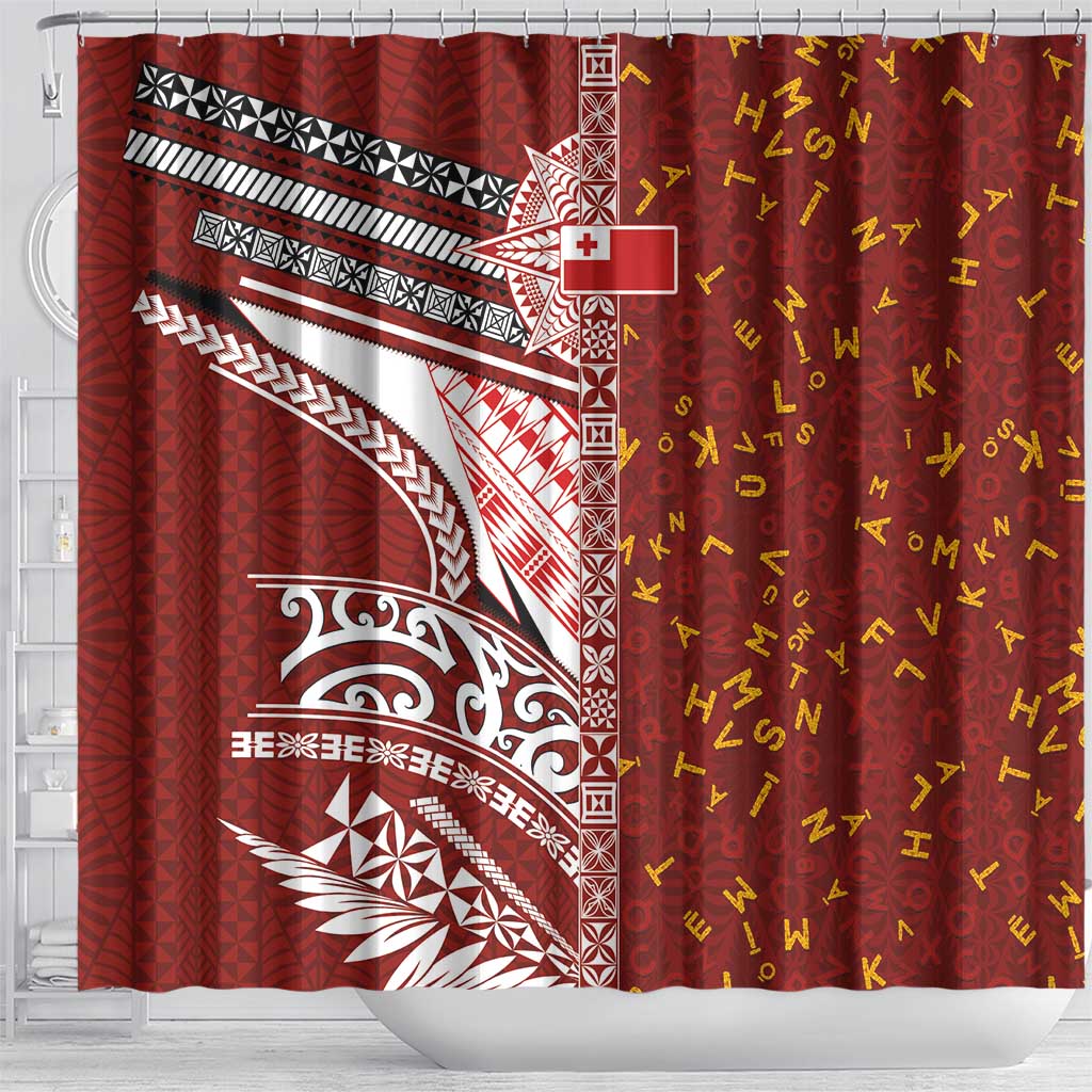 Tonga Language Week Shower Curtain Ngatu Pattern and Tongan Alphabet - Polynesian Pride