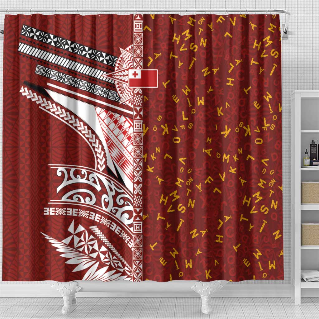 Tonga Language Week Shower Curtain Ngatu Pattern and Tongan Alphabet - Polynesian Pride
