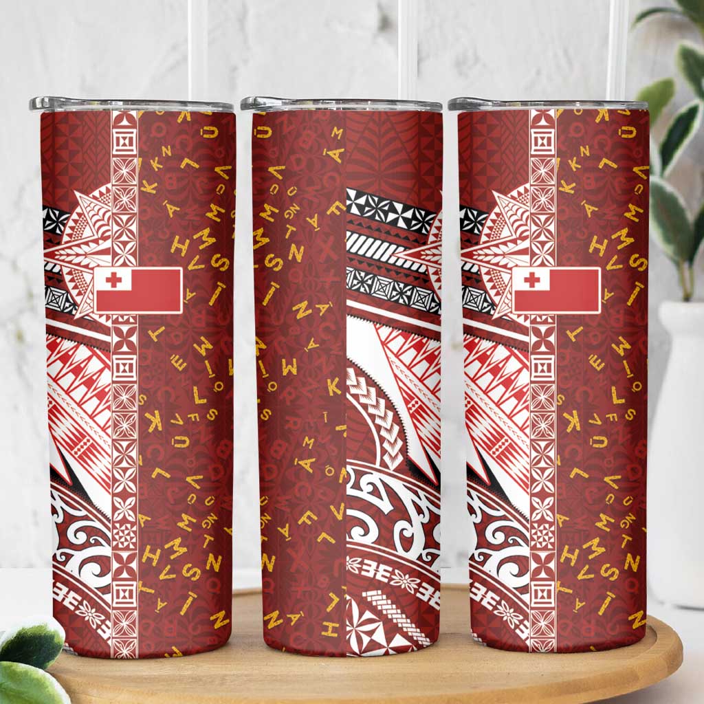 Tonga Language Week Skinny Tumbler Ngatu Pattern and Tongan Alphabet - Polynesian Pride