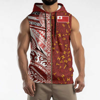 Tonga Language Week Sleeveless Zip Hoodie Ngatu Pattern and Tongan Alphabet - Polynesian Pride