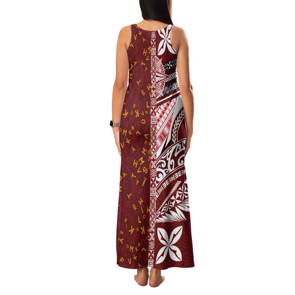 Tonga Language Week Tank Maxi Dress Ngatu Pattern and Tongan Alphabet - Polynesian Pride