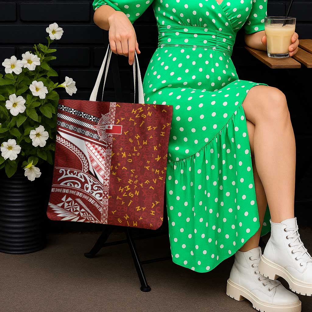 Tonga Language Week Tote Bag Ngatu Pattern and Tongan Alphabet - Polynesian Pride