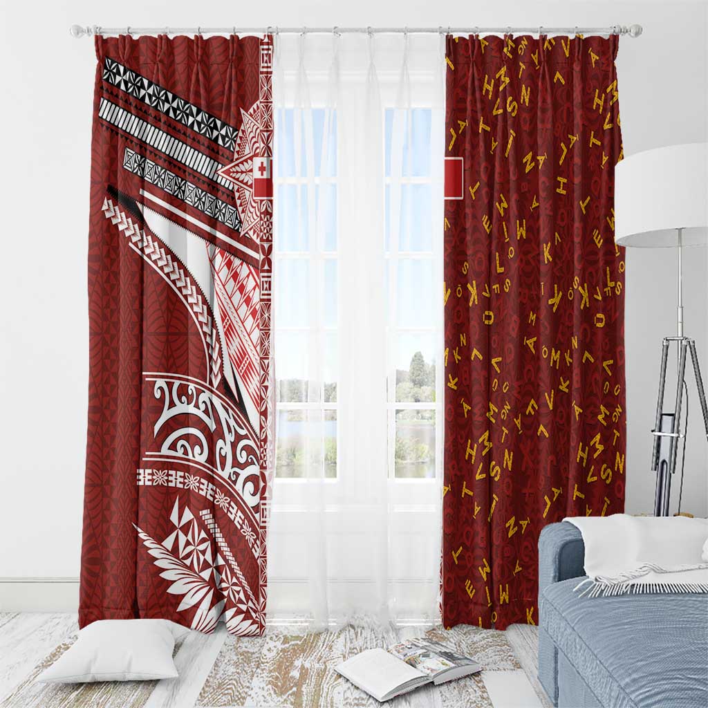 Tonga Language Week Window Curtain Ngatu Pattern and Tongan Alphabet - Polynesian Pride