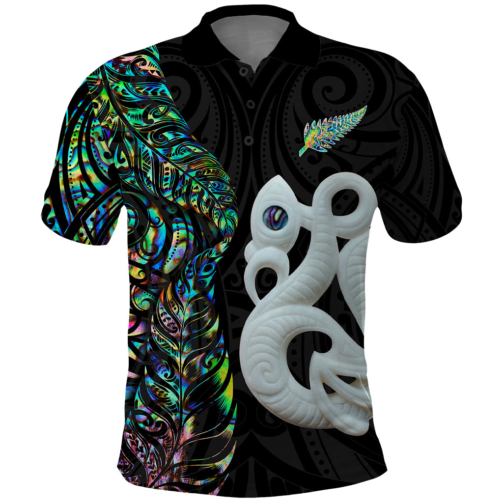 New Zealand Polo Shirt Silver Fern and Manaia with Papua Shell Maori Tribal LT03 White - Polynesian Pride