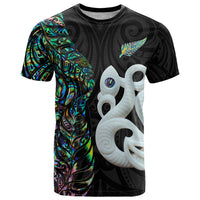 New Zealand T Shirt Silver Fern and Manaia with Papua Shell Maori Tribal LT03 White - Polynesian Pride