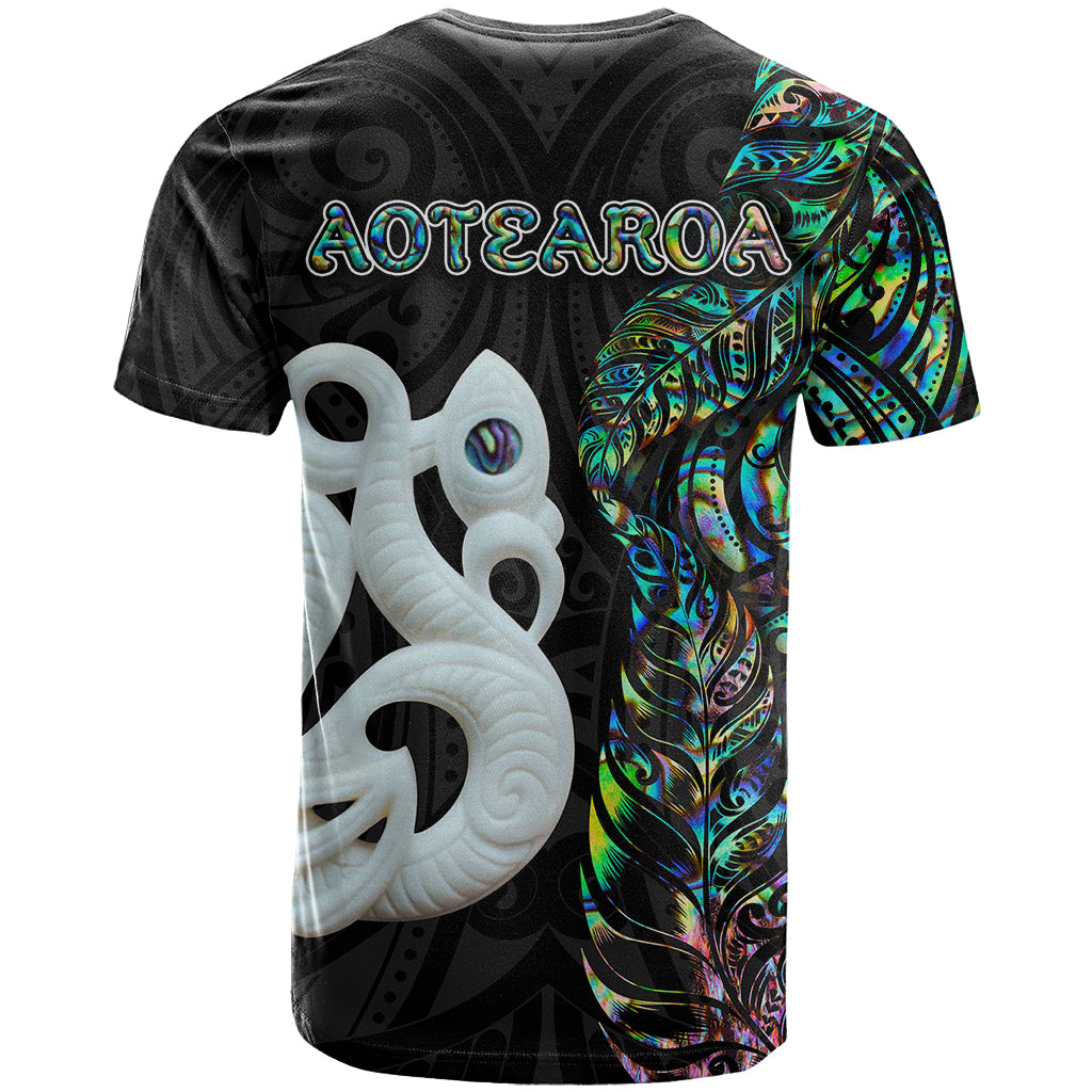 New Zealand T Shirt Silver Fern and Manaia with Papua Shell Maori Tribal LT03 - Polynesian Pride