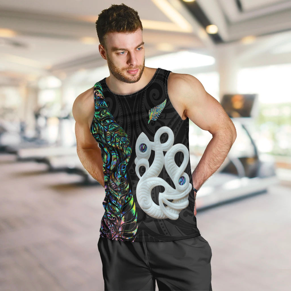 Custom New Zealand Men Tank Top Silver Fern and Manaia with Papua Shell Maori Tribal LT03 - Polynesian Pride