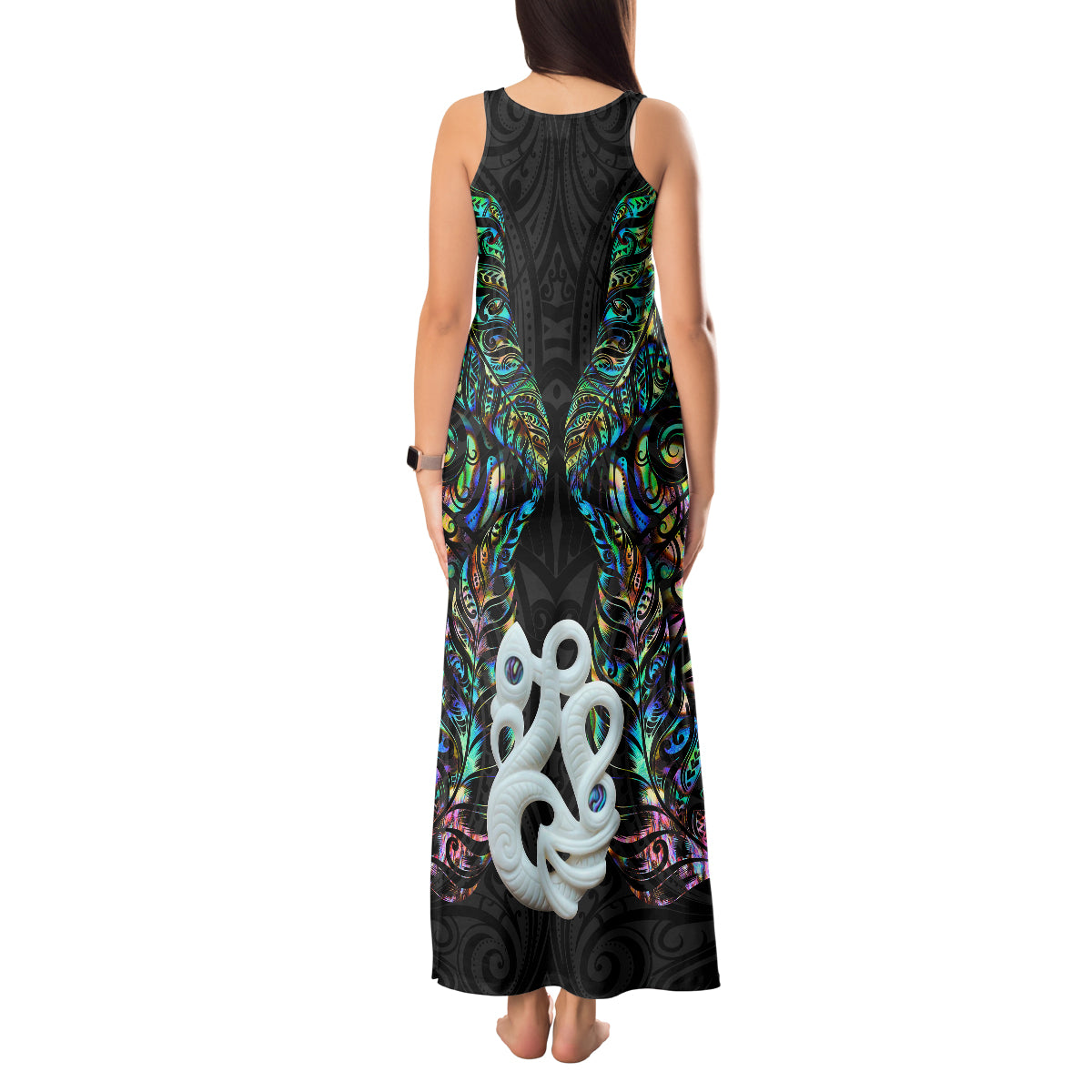 Custom New Zealand Tank Maxi Dress Silver Fern and Manaia with Papua Shell Maori Tribal LT03 - Polynesian Pride