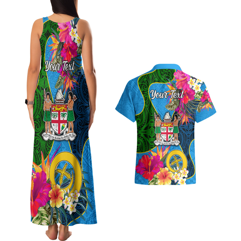Personalised Malampa Fiji Day Couples Matching Tank Maxi Dress and Hawaiian Shirt Tropical Plants Mix Polynesian and Tapa Pattern LT03 - Polynesian Pride