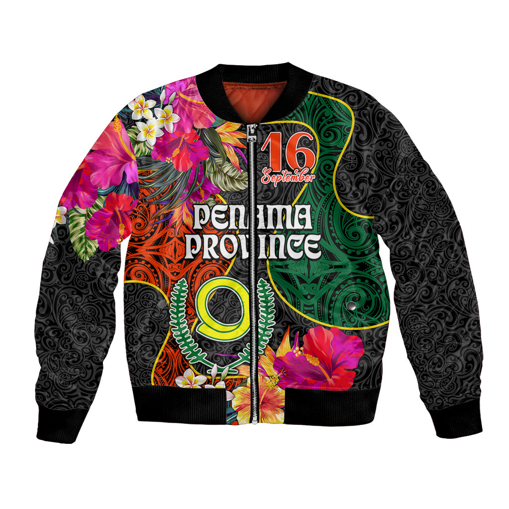 Penama Day Bomber Jacket Proud To Be A Ni-Van Beauty Pacific Flower LT03 Unisex Black - Polynesian Pride