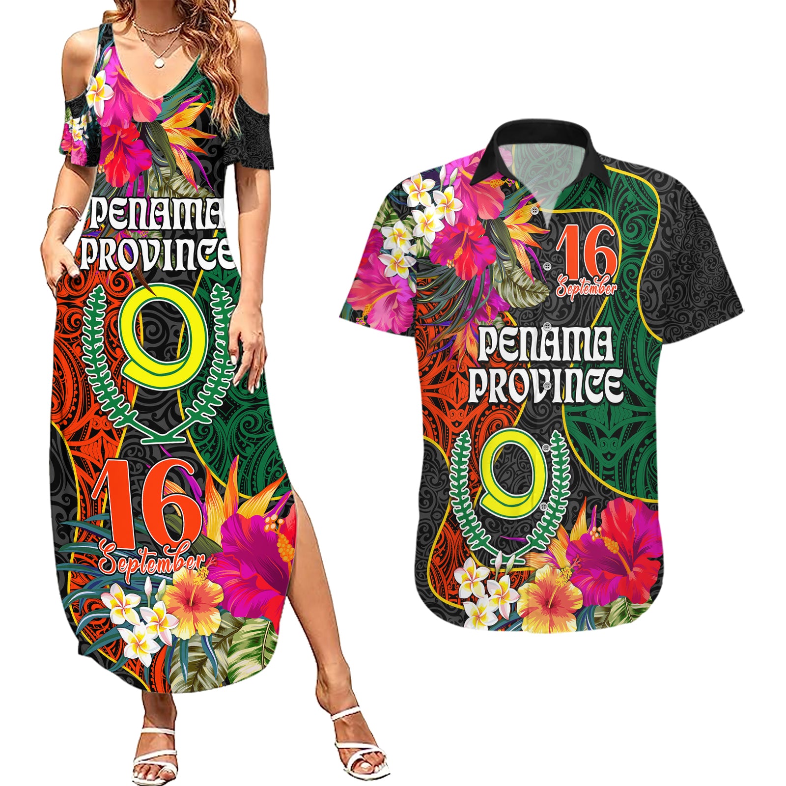 Penama Day Couples Matching Summer Maxi Dress and Hawaiian Shirt Proud To Be A Ni-Van Beauty Pacific Flower LT03 Black - Polynesian Pride