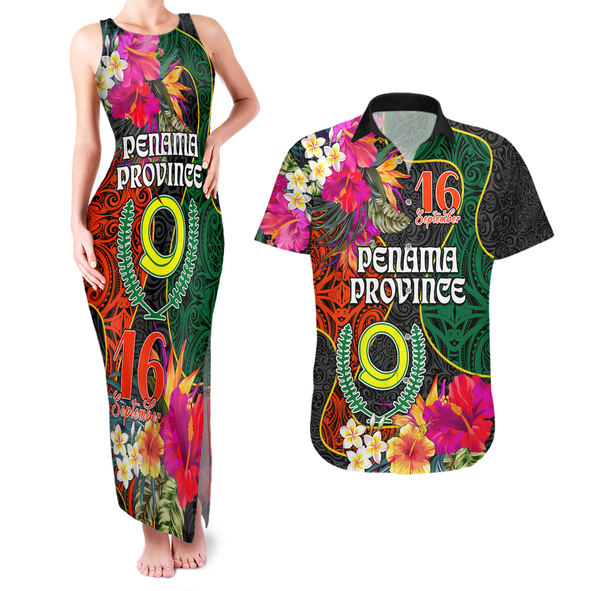 Penama Day Couples Matching Tank Maxi Dress and Hawaiian Shirt Proud To Be A Ni-Van Beauty Pacific Flower LT03 Black - Polynesian Pride