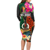 Penama Day Long Sleeve Bodycon Dress Proud To Be A Ni-Van Beauty Pacific Flower LT03 - Polynesian Pride