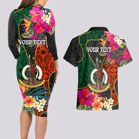 Personalised Penama Day Couples Matching Long Sleeve Bodycon Dress and Hawaiian Shirt Proud To Be A Ni-Van Beauty Pacific Flower LT03 - Polynesian Pride