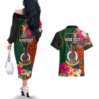 Personalised Penama Day Couples Matching Off The Shoulder Long Sleeve Dress and Hawaiian Shirt Proud To Be A Ni-Van Beauty Pacific Flower LT03 - Polynesian Pride