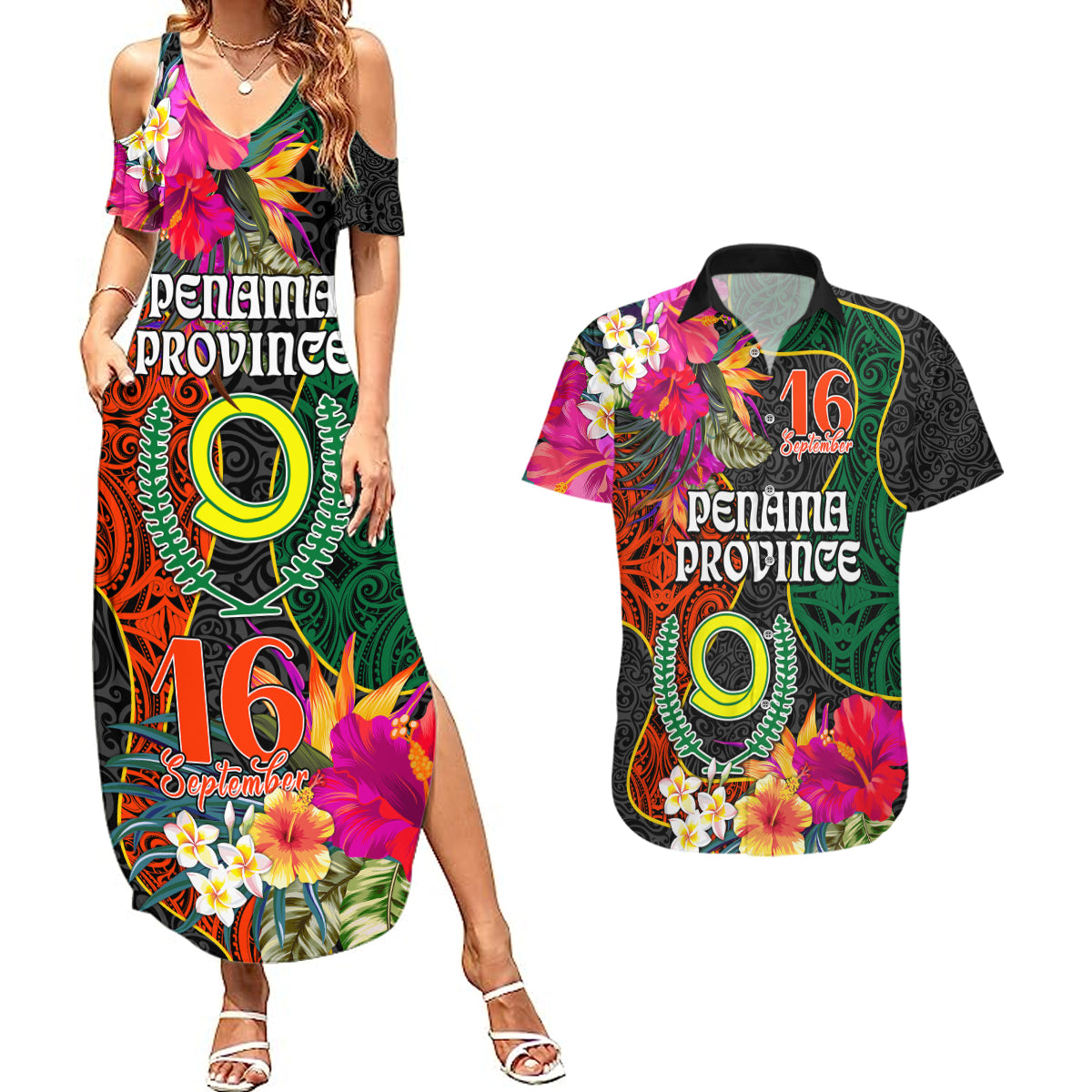 Personalised Penama Day Couples Matching Summer Maxi Dress and Hawaiian Shirt Proud To Be A Ni-Van Beauty Pacific Flower LT03 Black - Polynesian Pride