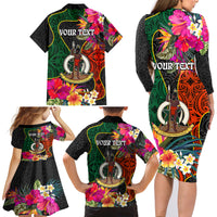 Personalised Penama Day Family Matching Long Sleeve Bodycon Dress and Hawaiian Shirt Proud To Be A Ni-Van Beauty Pacific Flower LT03 - Polynesian Pride
