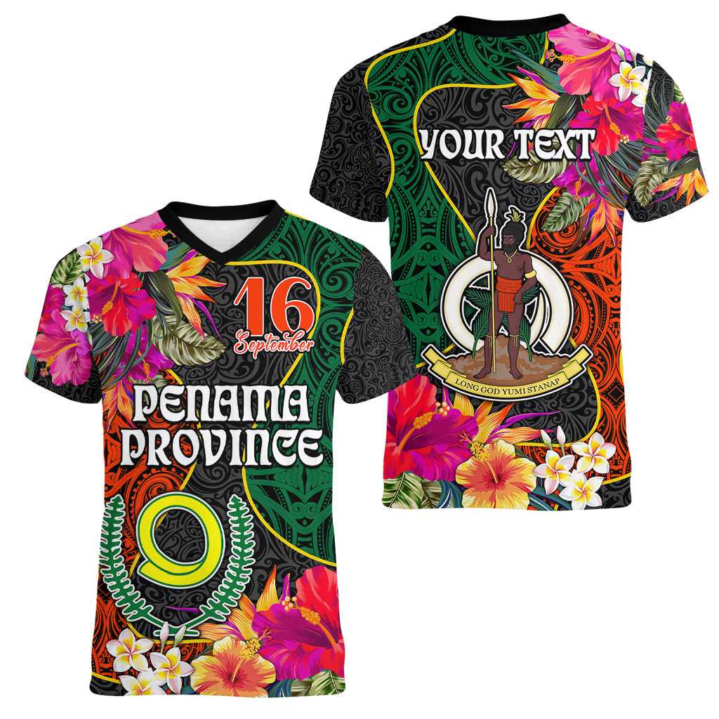 Personalised Penama Day Women V Neck T Shirt Proud To Be A Ni-Van Beauty Pacific Flower LT03 - Polynesian Pride
