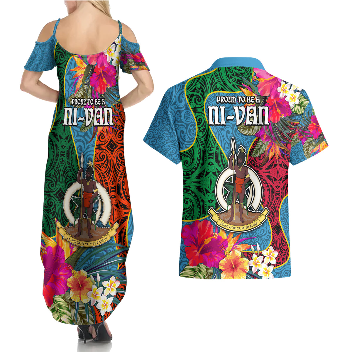 Sanma Day Couples Matching Summer Maxi Dress and Hawaiian Shirt Proud To Be A Ni-Van Beauty Pacific Flower LT03 - Polynesian Pride