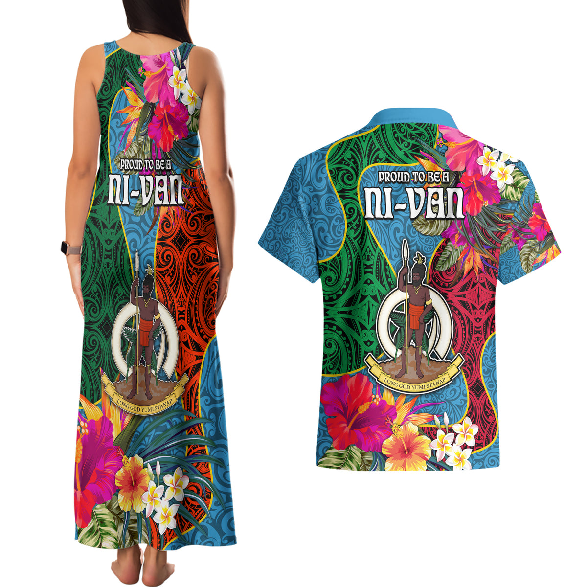 Sanma Day Couples Matching Tank Maxi Dress and Hawaiian Shirt Proud To Be A Ni-Van Beauty Pacific Flower LT03 - Polynesian Pride