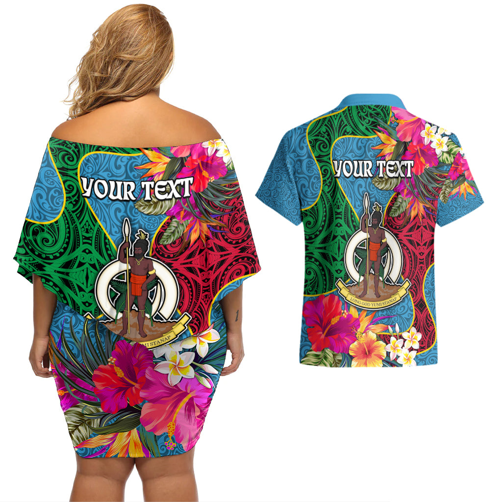 Personalised Sanma Day Couples Matching Off Shoulder Short Dress and Hawaiian Shirt Proud To Be A Ni-Van Beauty Pacific Flower LT03 - Polynesian Pride