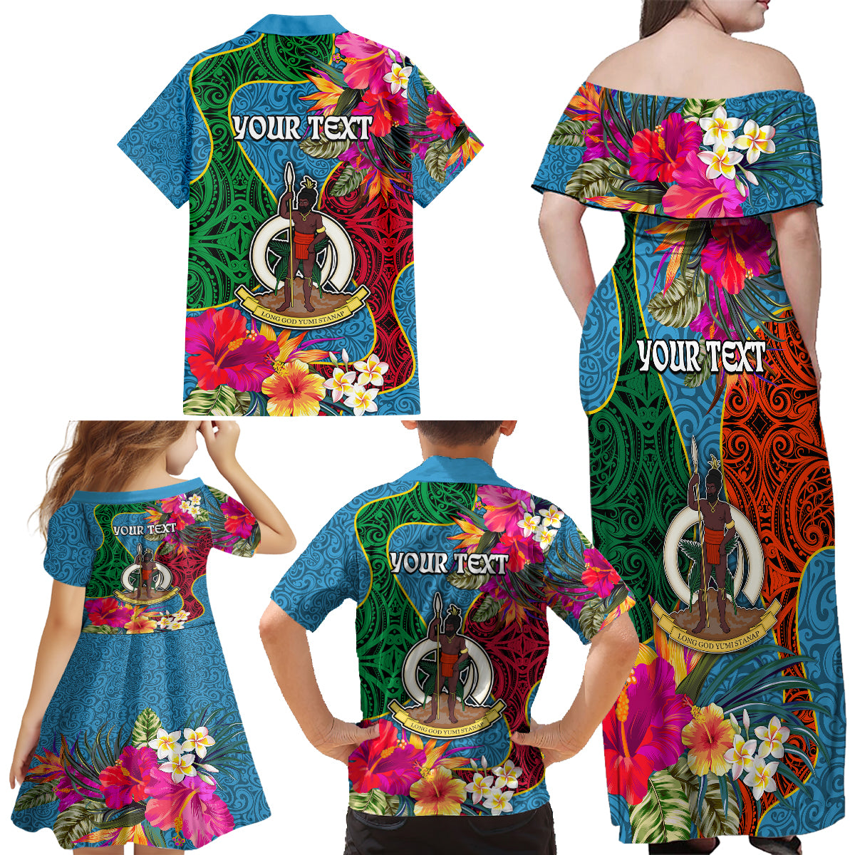 Personalised Sanma Day Family Matching Off Shoulder Maxi Dress and Hawaiian Shirt Proud To Be A Ni-Van Beauty Pacific Flower LT03 - Polynesian Pride