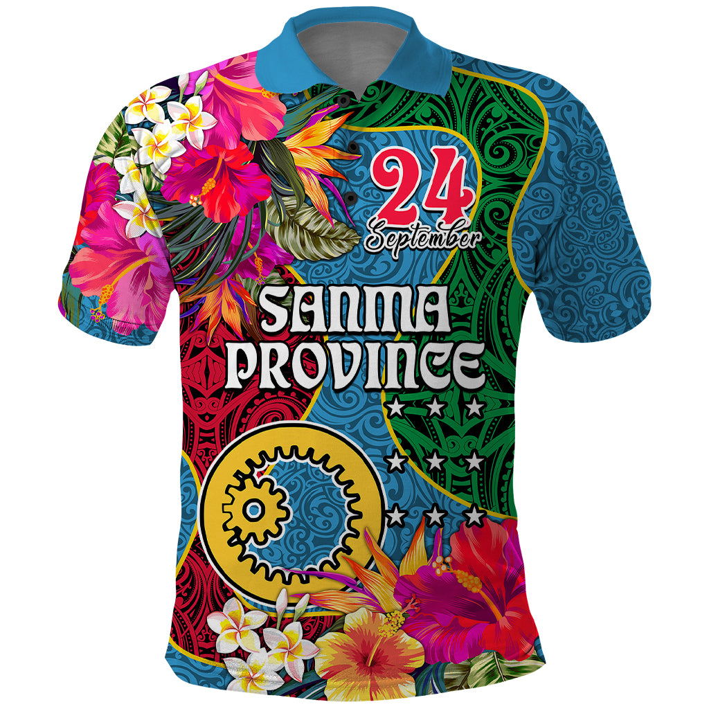 Personalised Sanma Day Polo Shirt Proud To Be A Ni-Van Beauty Pacific Flower LT03 Blue - Polynesian Pride