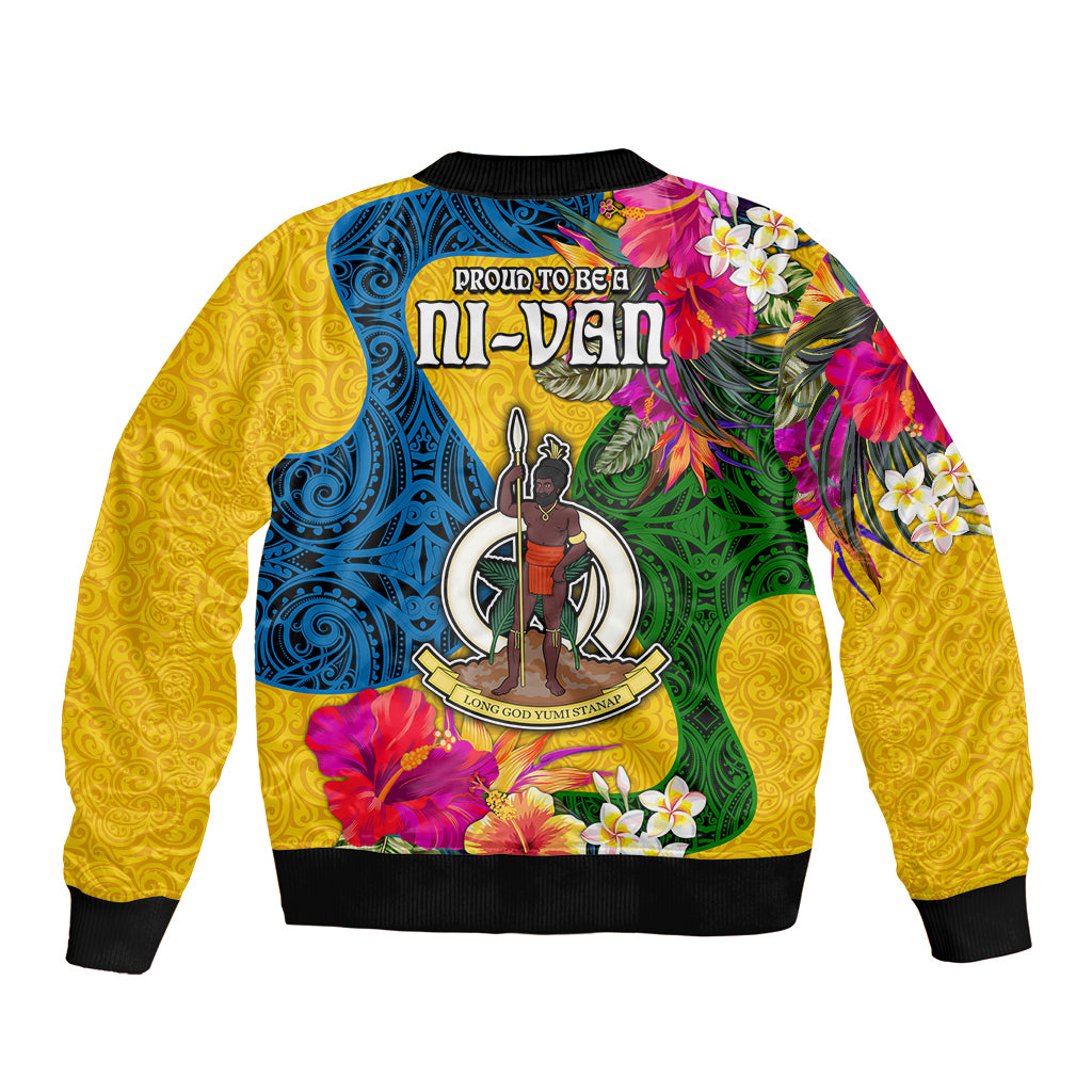 Malampa Day Sleeve Zip Bomber Jacket Proud To Be A Ni-Van Beauty Pacific Flower LT03 - Polynesian Pride
