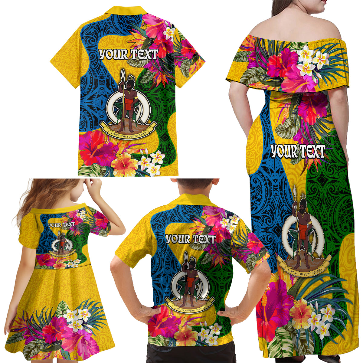 Personalised Malampa Day Family Matching Off Shoulder Maxi Dress and Hawaiian Shirt Proud To Be A Ni-Van Beauty Pacific Flower LT03 - Polynesian Pride
