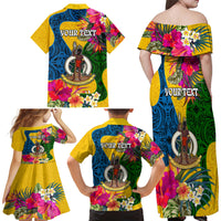 Personalised Malampa Day Family Matching Off Shoulder Maxi Dress and Hawaiian Shirt Proud To Be A Ni-Van Beauty Pacific Flower LT03 - Polynesian Pride