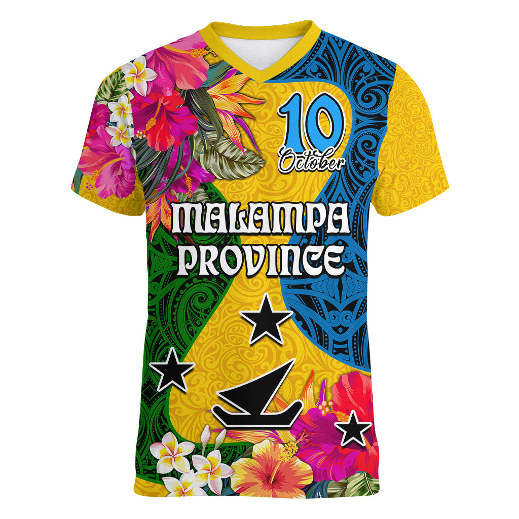 Personalised Malampa Day Women V Neck T Shirt Proud To Be A Ni-Van Beauty Pacific Flower LT03 Female Yellow - Polynesian Pride