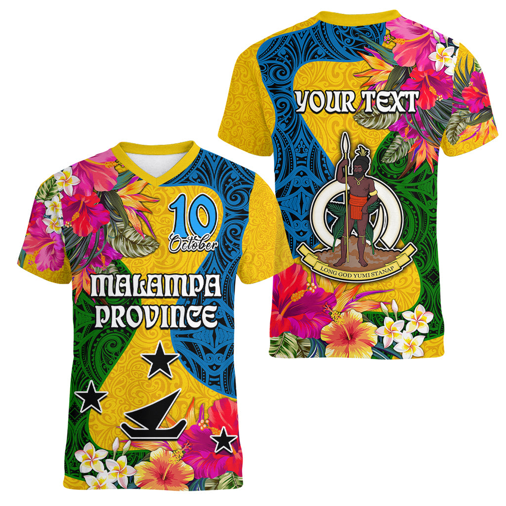 Personalised Malampa Day Women V Neck T Shirt Proud To Be A Ni-Van Beauty Pacific Flower LT03 - Polynesian Pride