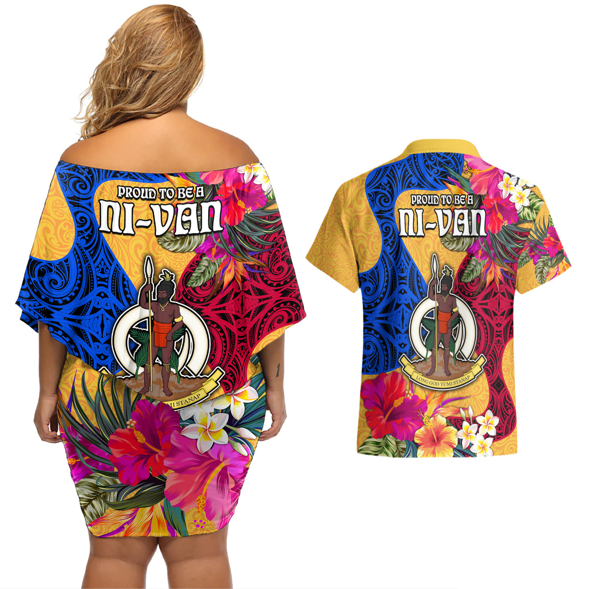 Torba Day Couples Matching Off Shoulder Short Dress and Hawaiian Shirt Proud To Be A Ni-Van Beauty Pacific Flower LT03 - Polynesian Pride