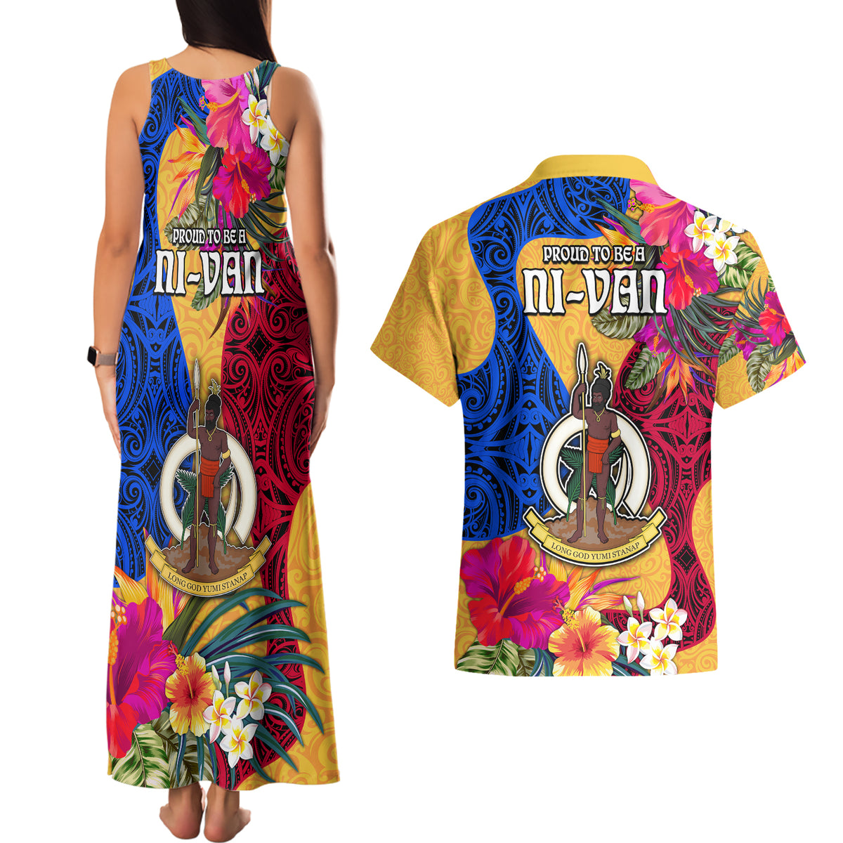 Torba Day Couples Matching Tank Maxi Dress and Hawaiian Shirt Proud To Be A Ni-Van Beauty Pacific Flower LT03 - Polynesian Pride