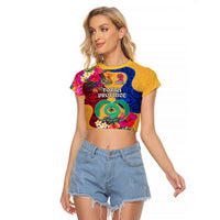 Torba Day Raglan Cropped T Shirt Proud To Be A Ni-Van Beauty Pacific Flower LT03 Female Yellow - Polynesian Pride