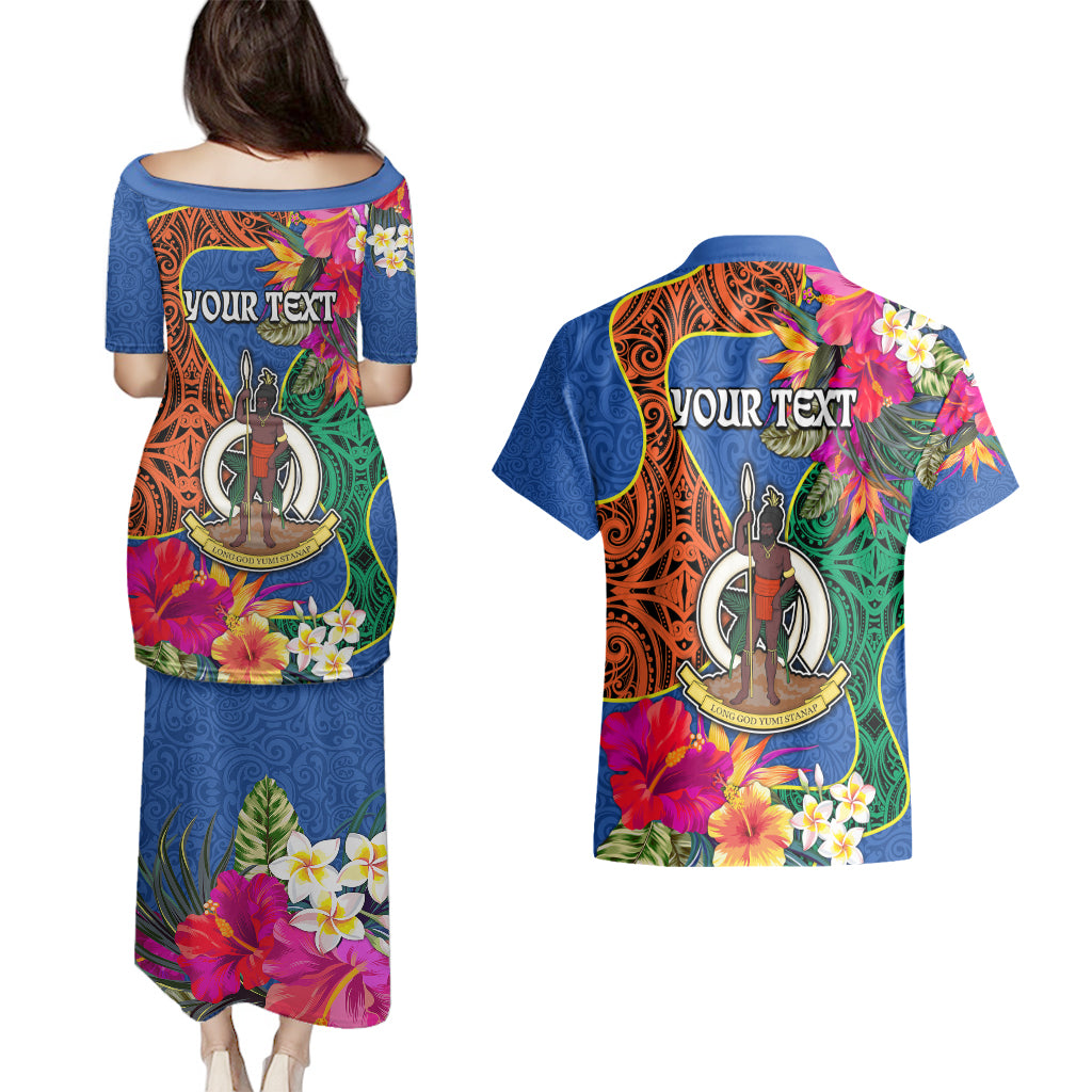 Personalised Tafea Day Couples Matching Puletasi Dress and Hawaiian Shirt Proud To Be A Ni-Van Beauty Pacific Flower LT03 - Polynesian Pride
