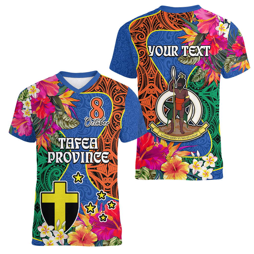 Personalised Tafea Day Women V Neck T Shirt Proud To Be A Ni-Van Beauty Pacific Flower LT03 - Polynesian Pride