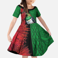New Zealand Kereru And Pohutukawa Family Matching Off Shoulder Maxi Dress and Hawaiian Shirt Maori Tribal Tattoo