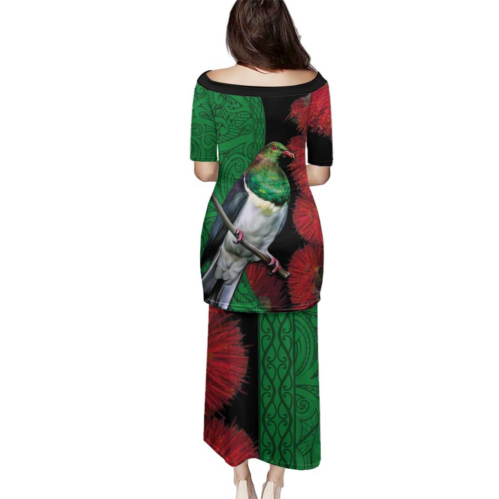 New Zealand Kereru And Pohutukawa Family Matching Puletasi and Hawaiian Shirt Maori Tribal Tattoo