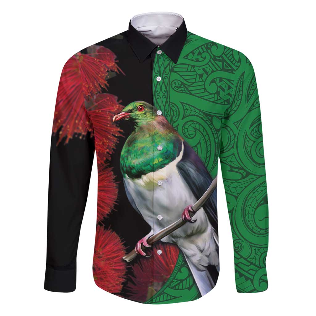 New Zealand Kereru And Pohutukawa Family Matching Short Sleeve Bodycon Dress and Hawaiian Shirt Maori Tribal Tattoo