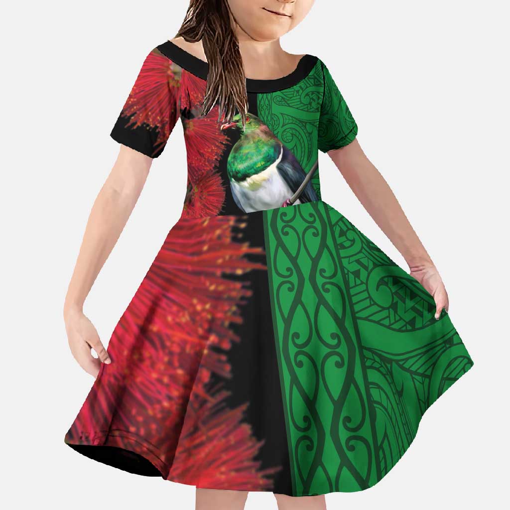 New Zealand Kereru And Pohutukawa Family Matching Tank Maxi Dress and Hawaiian Shirt Maori Tribal Tattoo