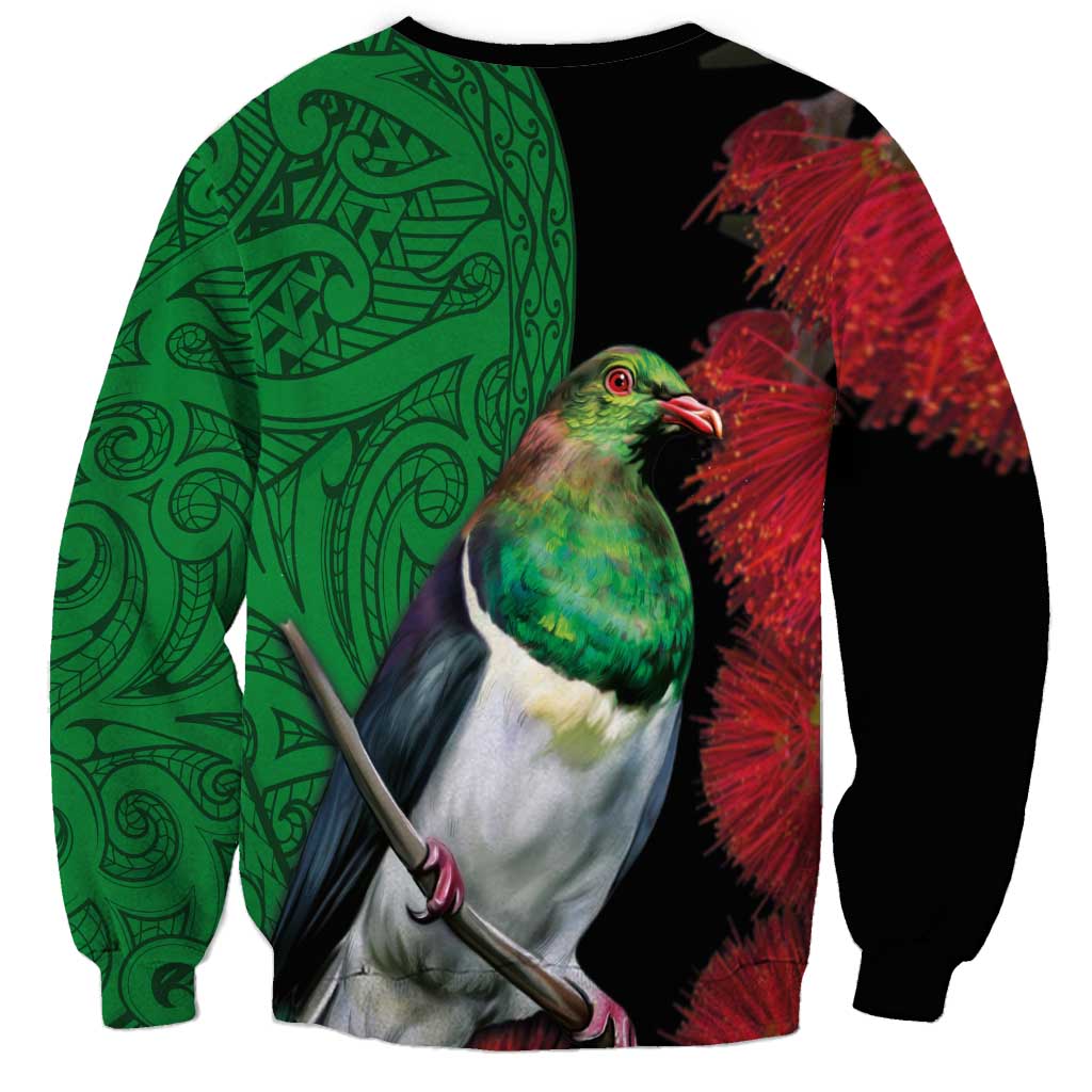 New Zealand Kereru And Pohutukawa Sweatshirt Maori Tribal Tattoo