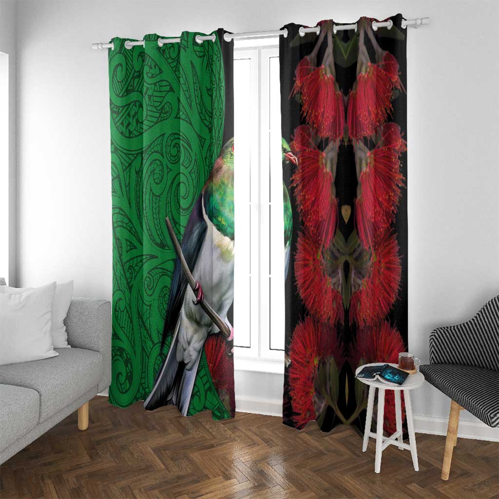 New Zealand Kereru And Pohutukawa Window Curtain Maori Tribal Tattoo