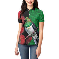 New Zealand Kereru And Pohutukawa Women Polo Shirt Maori Tribal Tattoo