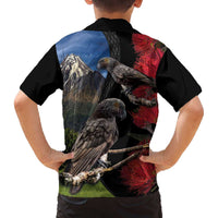 New Zealand Kea And Pohutukawa Family Matching Off Shoulder Short Dress and Hawaiian Shirt With The Mountain Landscape